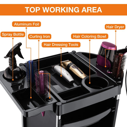 Carro de belleza móvil de 6 niveles, carrito de salón con ruedas: almacenamiento que ahorra espacio para maquinilla de peluquería, peluquero, SPA y equipo de tatuaje
