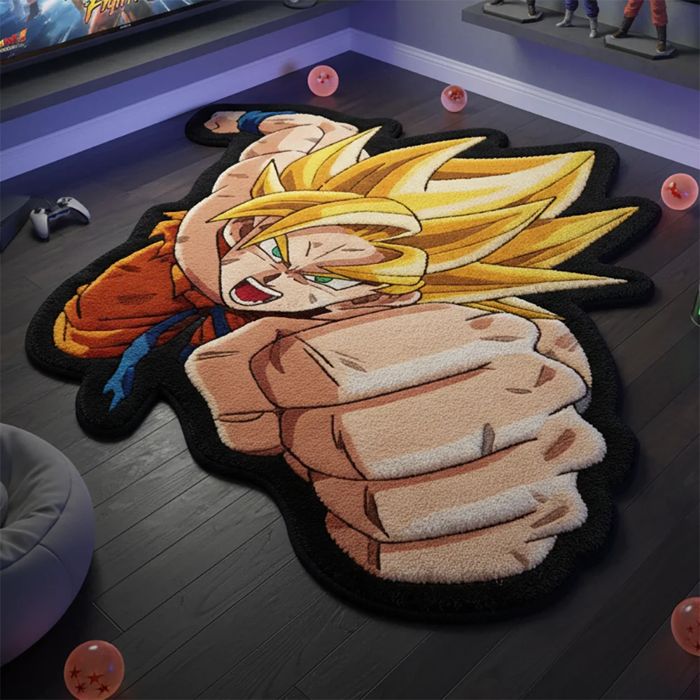Alfombra de dibujos animados de Dragon Ball Super Saiyan Goku, decoración para habitación de niños, alfombra antideslizante, alfombra para mascotas/juegos, manta decorativa suave
