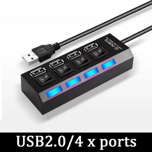 Adaptador de Corriente USB 3.0, Divisor USB Múltiple de 4/7 Puertos, Concentrador USB 2.0, Extensor USB Múltiple, Cable de 30CM, Estaciones de Acoplamiento
