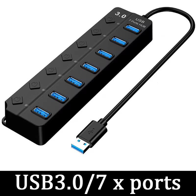Adaptador de Corriente USB 3.0, Divisor USB Múltiple de 4/7 Puertos, Concentrador USB 2.0, Extensor USB Múltiple, Cable de 30CM, Estaciones de Acoplamiento