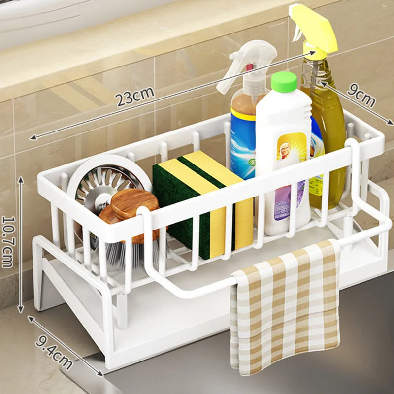 Estante de drenaje para fregadero de cocina, organizador de plástico Abs, autodrenaje, soporte para esponja y jabón, toallero, cesta de filtro
