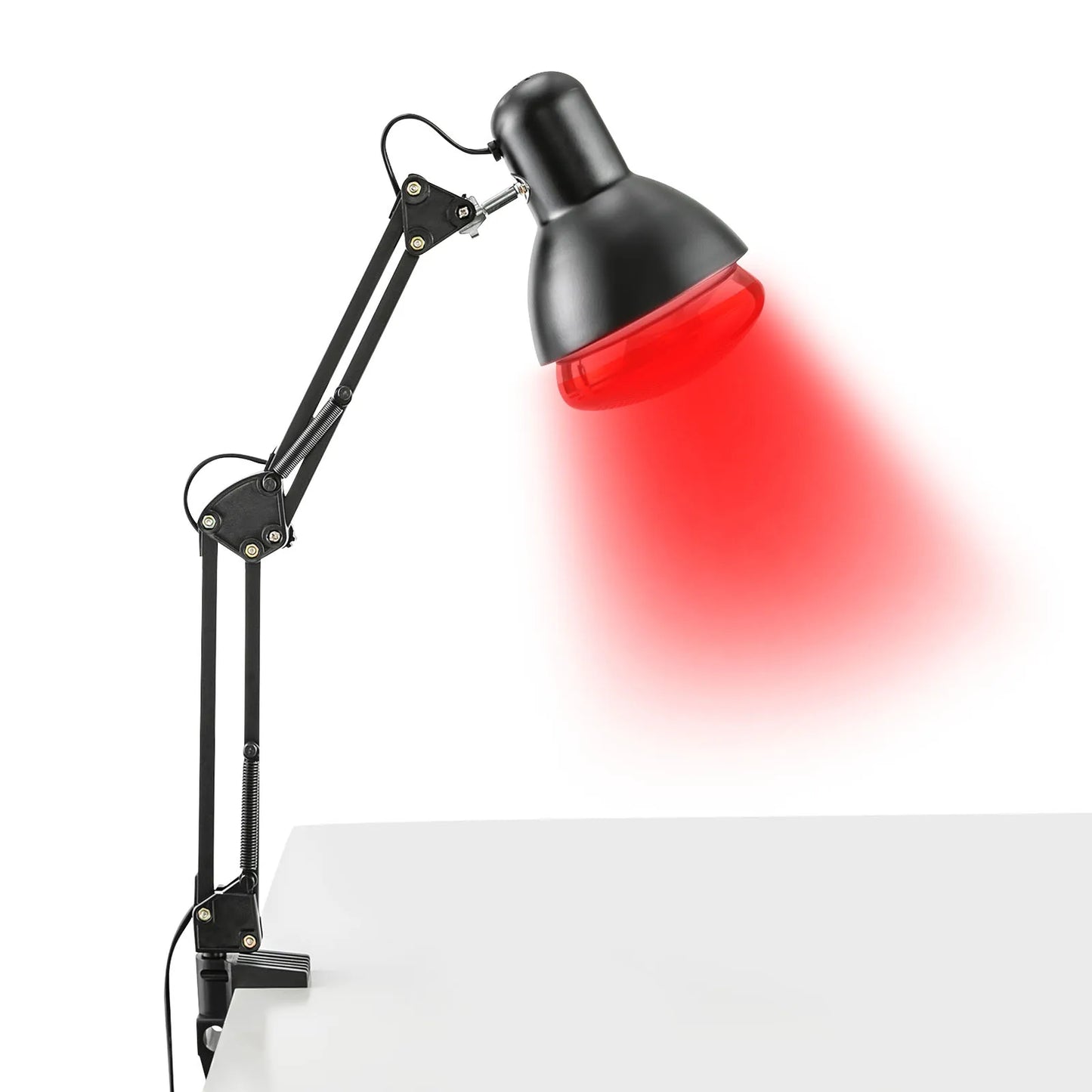 Lámpara de terapia infrarroja Nexorretail de 150W con cabezal ajustable 360° y mesa plegable para uso terapéutico.