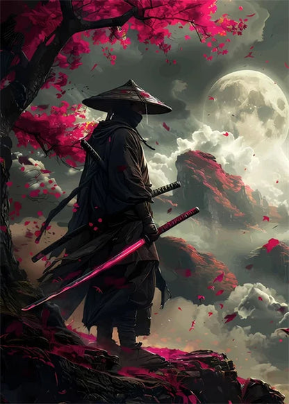 Pósteres de guerrero samurái japonés, lienzo impreso, pintura artística abstracta samurái japonés, imágenes artísticas de pared para decoración del hogar y la sala de estar