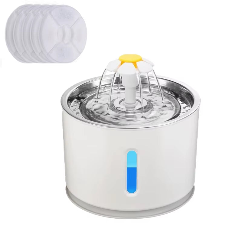 Fuente de agua automática para Gato con iluminación LED, paquete de 5 filtros, 2,4 L, USB, bebedero silencioso para perros y gatos, dispensador de bebidas