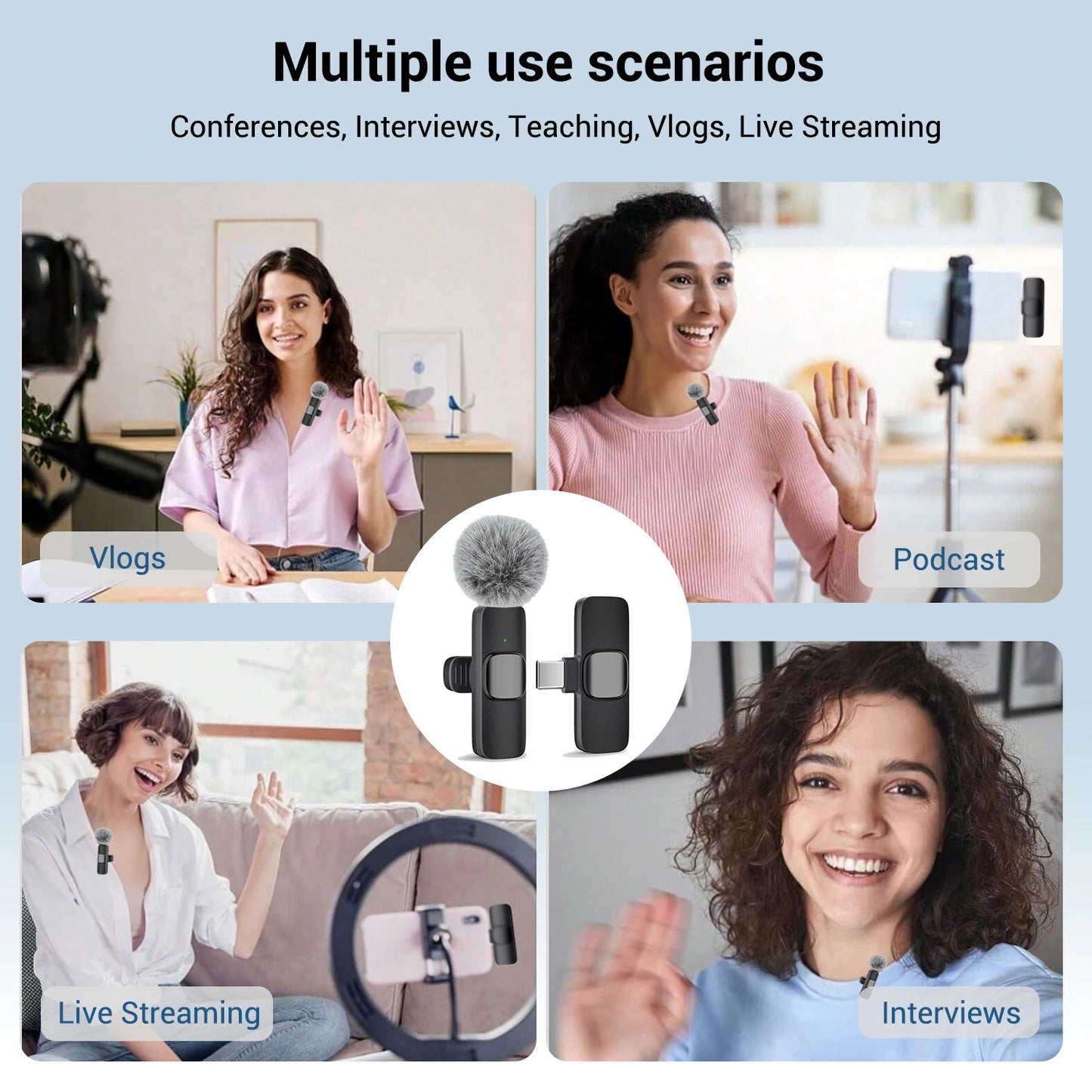Micrófono Lavalier inalámbrico Nexorretail tipo C, micro de solapa con conexión plug and play para grabación y videoconferencias.