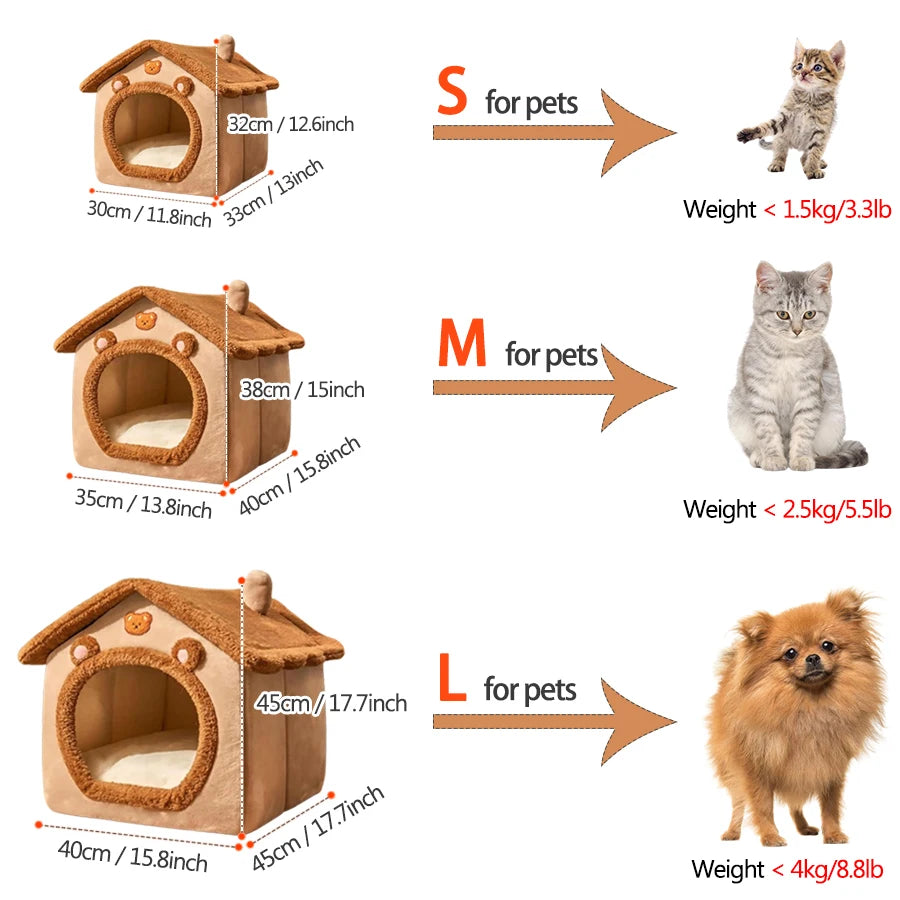 Casa plegable para mascotas, casa lavable extraíble para gatos, cueva para cachorros, sofá, cama para mascotas, casa para perros extra pequeños y gatos pequeños y medianos