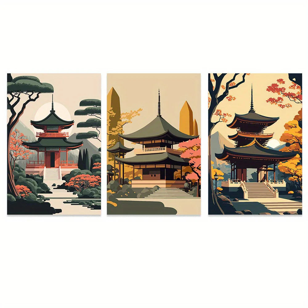 Pintura en lienzo de paisaje Natural japonés sin marco, carteles negros y rojos, impresiones artísticas de pared con tinta Vintage para sala de estar y hogar, 3 uds.