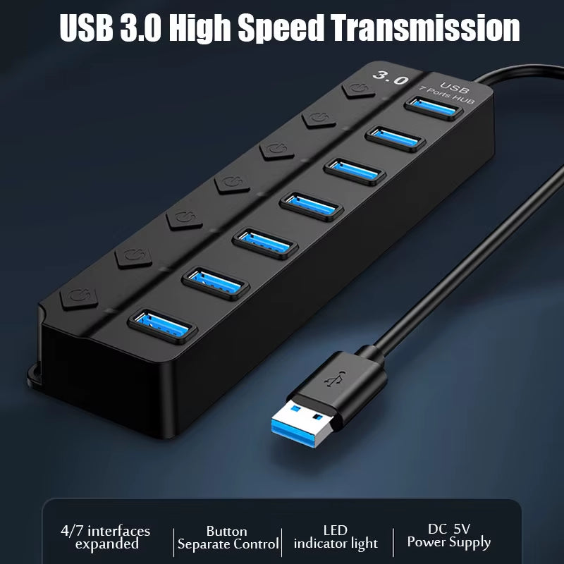 Adaptador de Corriente USB 3.0, Divisor USB Múltiple de 4/7 Puertos, Concentrador USB 2.0, Extensor USB Múltiple, Cable de 30CM, Estaciones de Acoplamiento