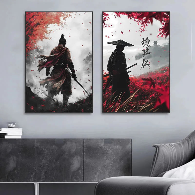 Pósteres de guerrero samurái japonés, lienzo impreso, pintura artística abstracta samurái japonés, imágenes artísticas de pared para decoración del hogar y la sala de estar