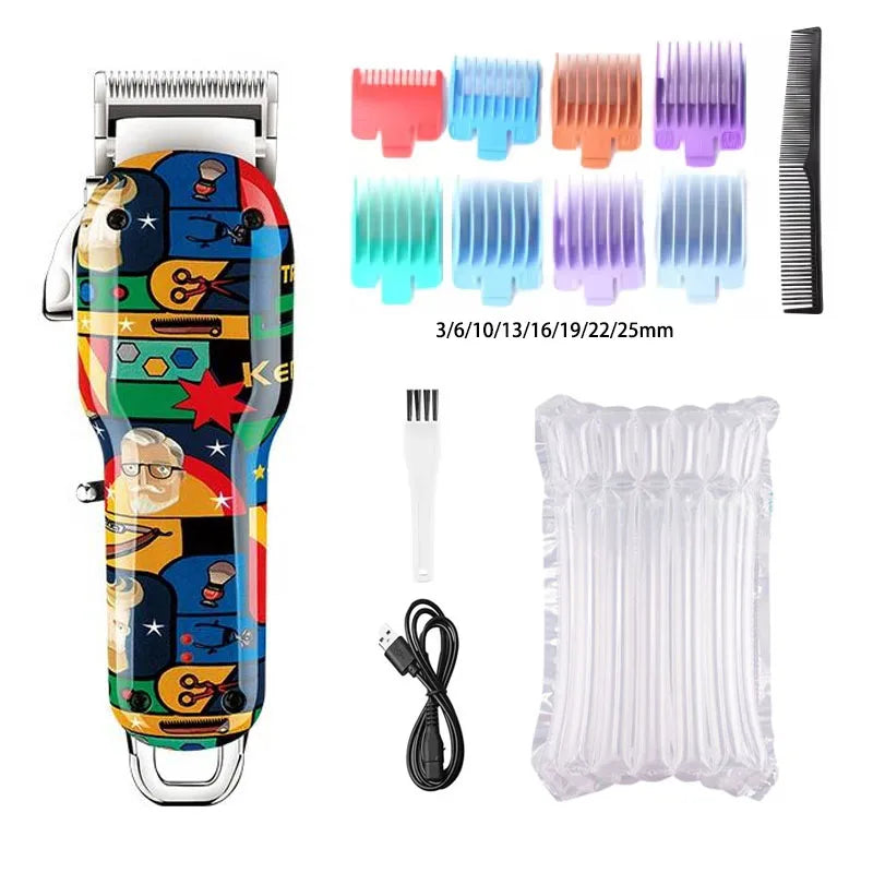 Cortadora de pelo profesional Kemei Grafiti de Nexorretail, máquina de afeitar USB con diseño moderno y accesorios incluidos