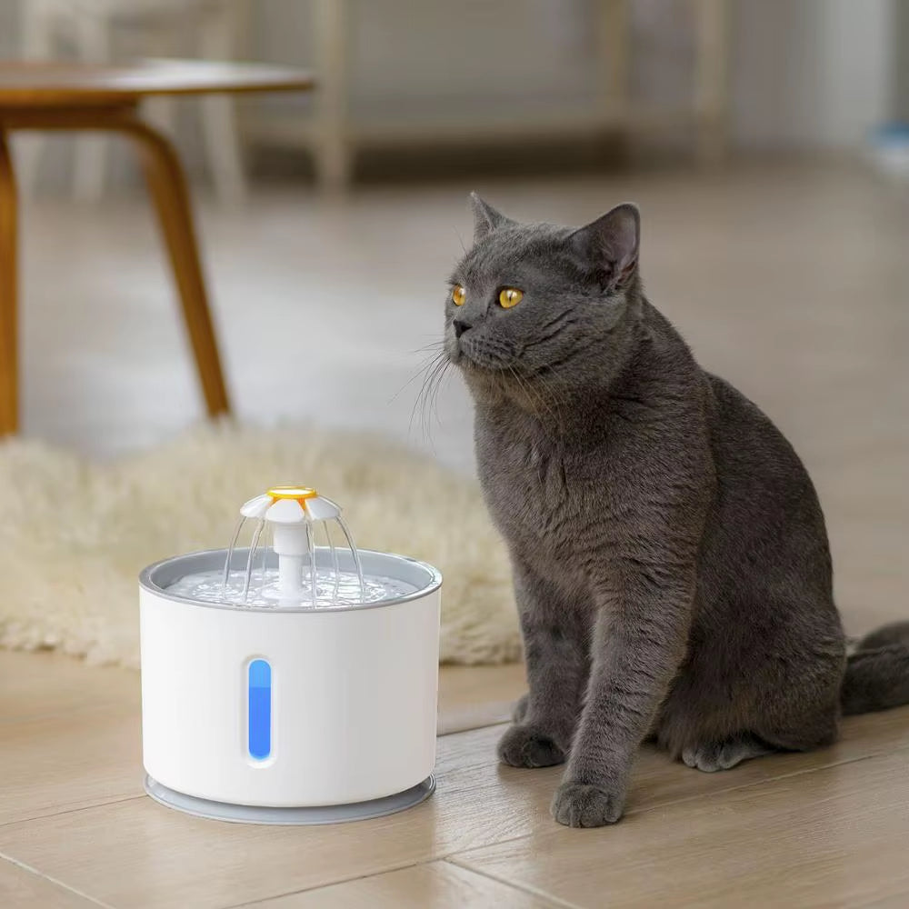 Fuente de agua automática para Gato con iluminación LED, paquete de 5 filtros, 2,4 L, USB, bebedero silencioso para perros y gatos, dispensador de bebidas