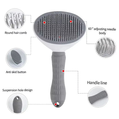 Cepillo para perros y gatos Nexorretail con función de autolimpieza y peine removedor de pelo, ideal para mascotas.