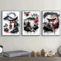 Pintura en lienzo de paisaje Natural japonés sin marco, carteles negros y rojos, impresiones artísticas de pared con tinta Vintage para sala de estar y hogar, 3 uds.