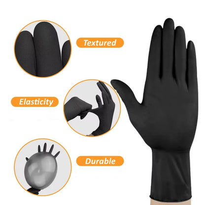 Guantes desechables de nitrilo negro para el trabajo, guantes de limpieza para el hogar sin látex, tatuajes mecánicos texturizados, tinte para el cabello, belleza, 10/20/50/100 Uds.