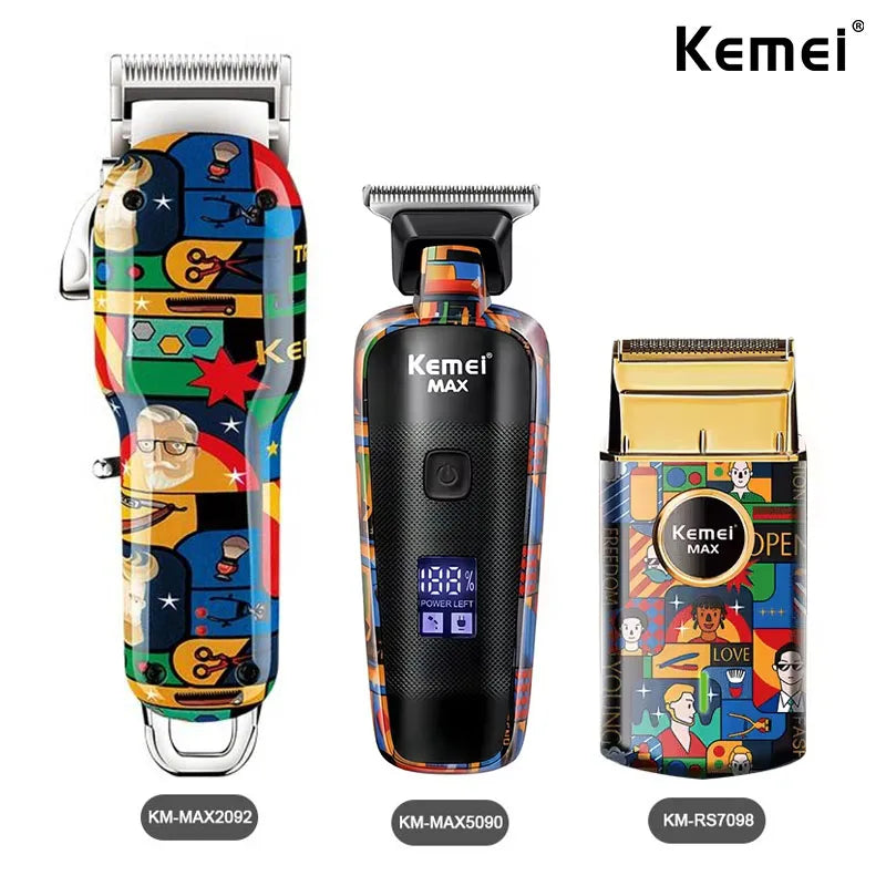 Cortadora de pelo profesional Kemei Grafiti de Nexorretail, máquina de afeitar USB con diseño moderno y cabezal ajustable.