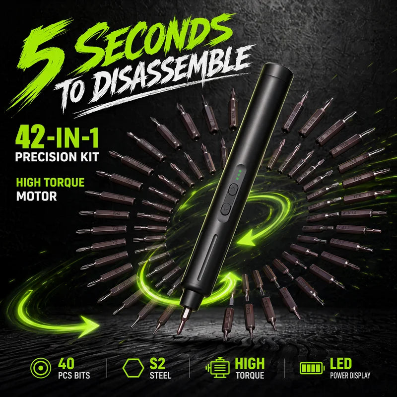 Destornillador Eléctrico 42 en 1 de 8.ª Generación, Kit de Precisión Inalámbrico, Recargable por USB, Alto Torque, para Reparación de Teléfonos, Laptops y Electrónicos