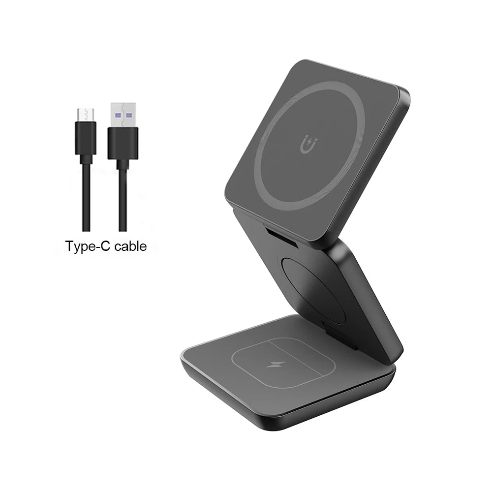 Cargador inalámbrico 3 en 1 estación de carga inalámbrica magnética plegable para iPhone 15 14 13 12 Pro Max Apple Watch 8 9 cargador