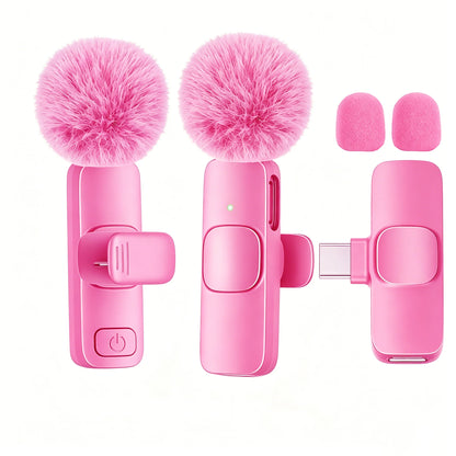 Micrófono Lavalier inalámbrico Nexorretail tipo C con clip de solapa y conexión plug and play, doble micrófono para grabación.