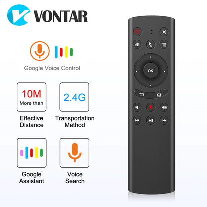 Control remoto por voz VONTAR G20S Pro de Nexorretail, air mouse inalámbrico con giroscopio y botones de control.