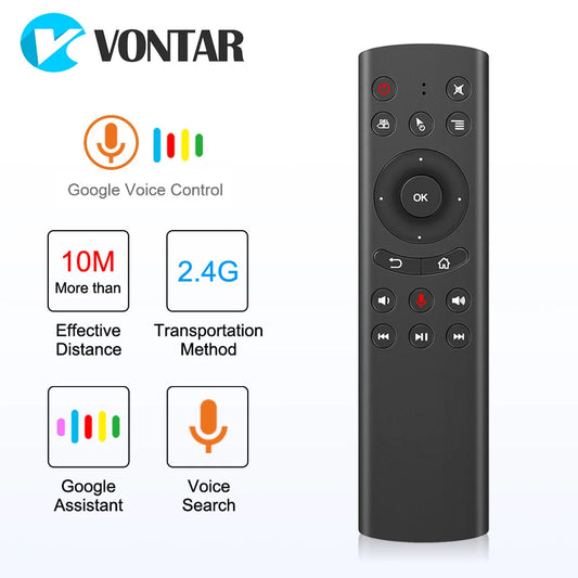Control remoto por voz VONTAR G20S Pro de Nexorretail, air mouse inalámbrico con giroscopio y botones de control.