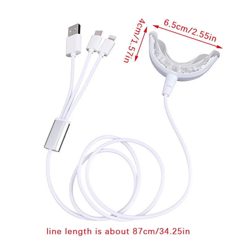 Lámpara blanqueadora de dientes Nexorretail con 16 LED y férula dental portátil por USB, ideal para blanqueamiento dental en casa.