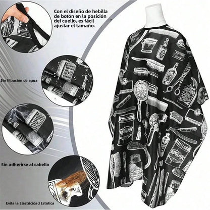 Set de barbería profesional Nexorretail con capa ajustable, peines y tijeras para corte de cabello.