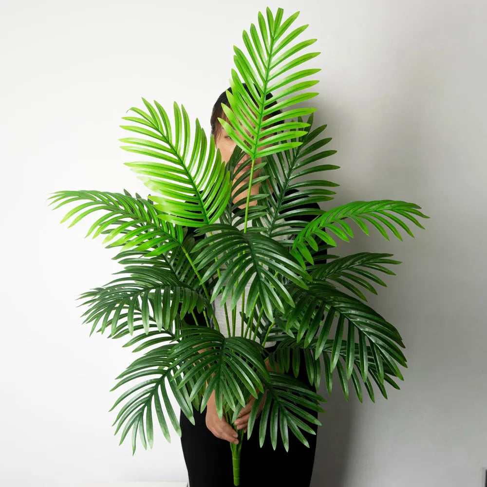Palmera Artificial grande de 90-120cm, plantas falsas tropicales, hojas de palma de plástico verde, rama de árbol Monstera grande para decoración del jardín del hogar