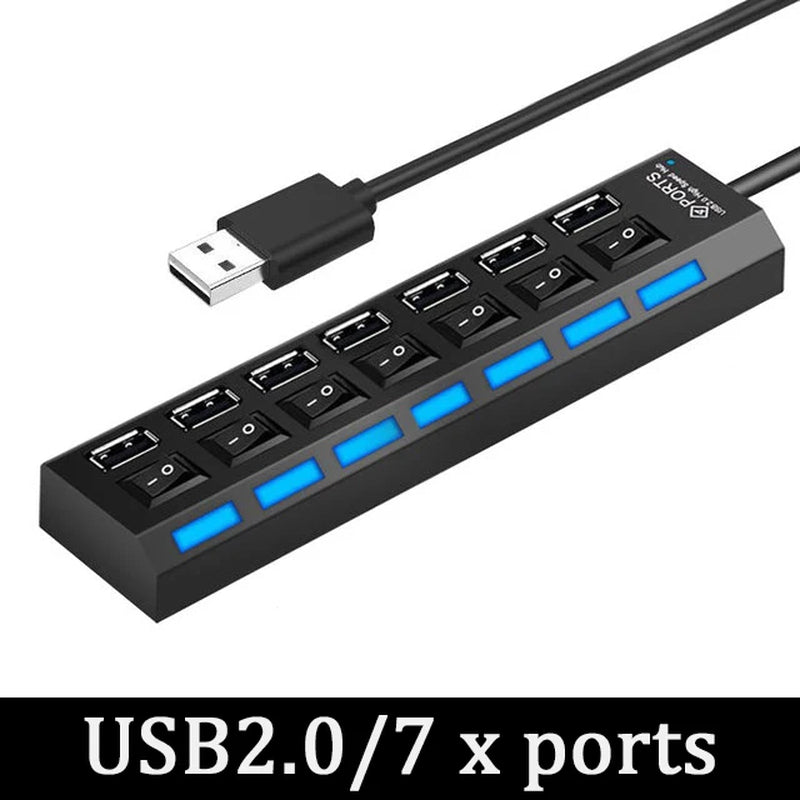 Adaptador de Corriente USB 3.0, Divisor USB Múltiple de 4/7 Puertos, Concentrador USB 2.0, Extensor USB Múltiple, Cable de 30CM, Estaciones de Acoplamiento