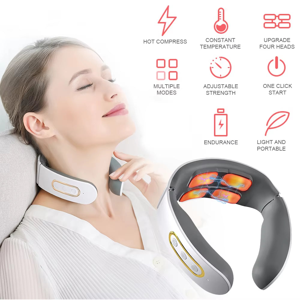 Masajeador eléctrico de pulso para cuello y hombros, 6 modos, 9 niveles, vértebra Cervical ajustable, relajación, alivio del dolor, amasadora