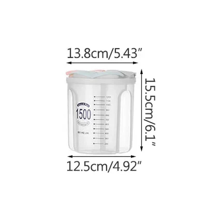 Bote organizador de cocina Nexorretail con divisiones, tapa hermética y diseño de rejilla para almacenamiento de alimentos secos.