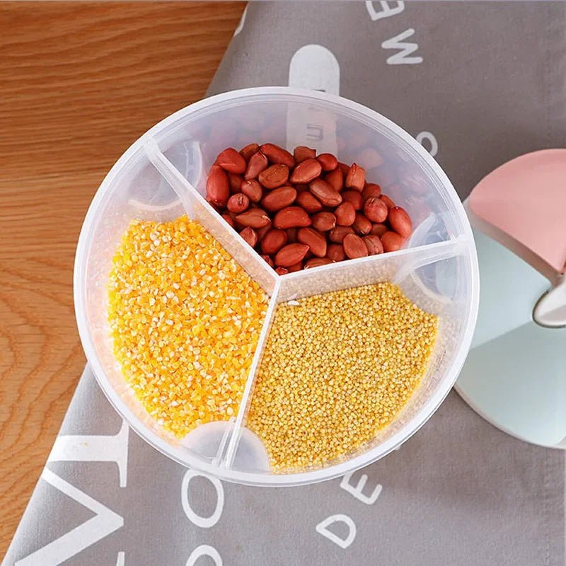 Bote organizador de cocina Nexorretail con divisiones, tapa hermética y capacidad para almacenar alimentos secos y granos.