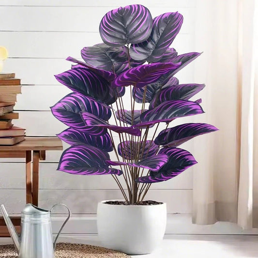 Planta artificial Monstera exótica con hojas violetas y negras, decoración de 57 cm, con hojas de tacto real para jardín y hogar.