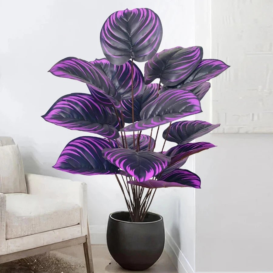 Planta artificial de Monstera exótica con hojas violetas y negras, decorativa, de 57 cm de Nexorretail, para hogar y jardín.