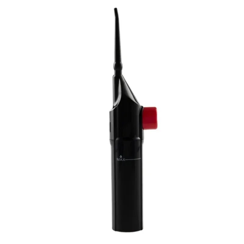 Irrigador bucal portátil Nexorretail con chorro manual para limpieza profunda de dientes y encías, en color negro.