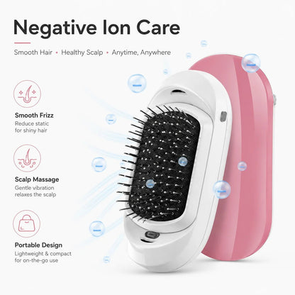 Cepillo iónico eléctrico portátil Nexorretail con masajeador de vibración para cabello suave y brillante, ideal para viajes.