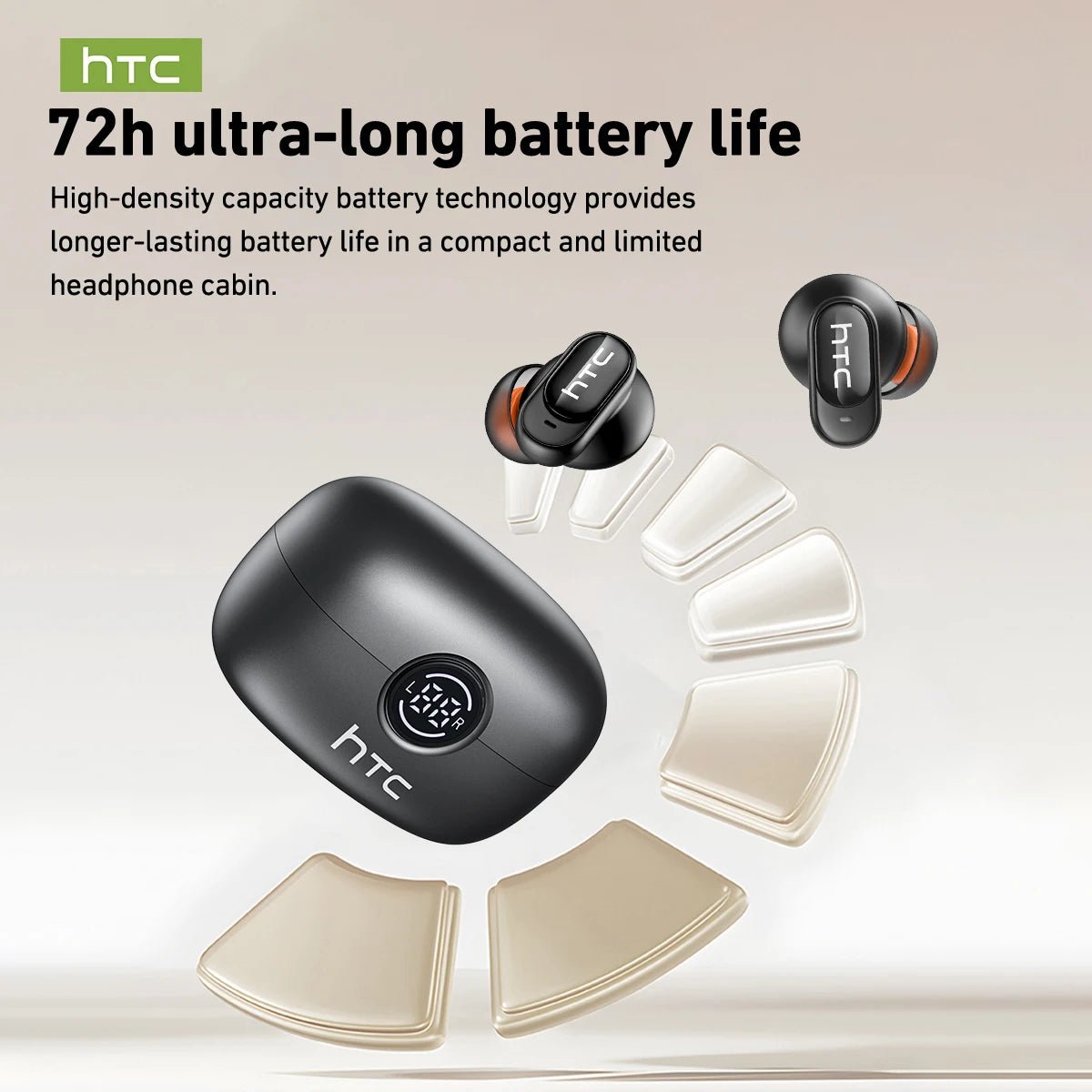 Auriculares Bluetooth HTC NE79 TWS con traductor IA y sonido HiFi, intrauditivos para deportes y llamadas con micrófono.