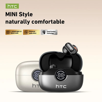 Auriculares Bluetooth HTC NE79 TWS con traductor IA, sonido HiFi, micrófono para llamadas y uso en deportes, color negro.