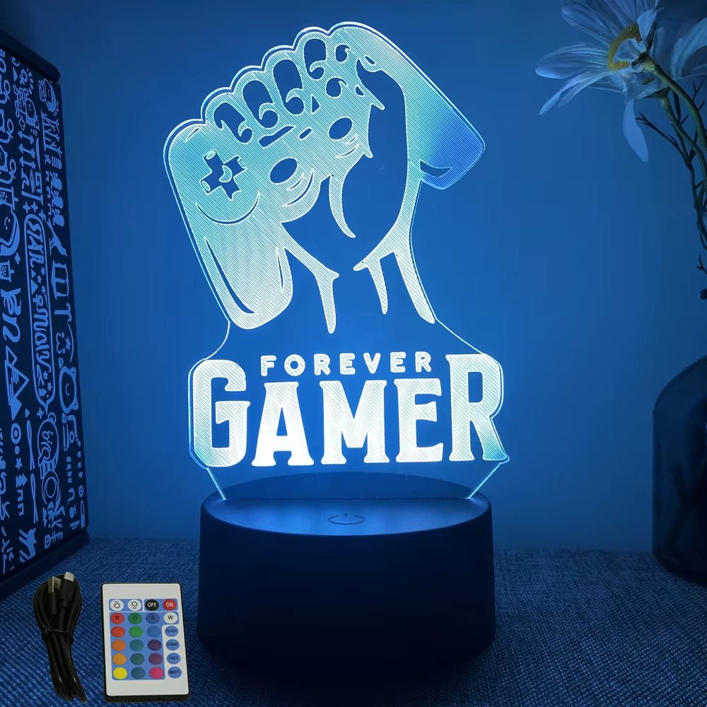 Lámpara LED 3D de neón RGB para escritorio y habitación, con diseño gamer y luz nocturna, ideal para decorar espacios de juego.