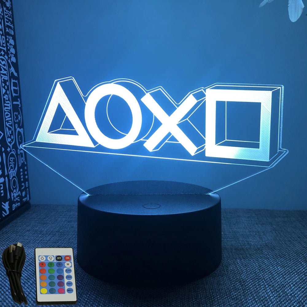 Lámpara LED 3D de neón RGB para escritorio y habitación, con diseño de temática gamer y luz nocturna de colores vivos.