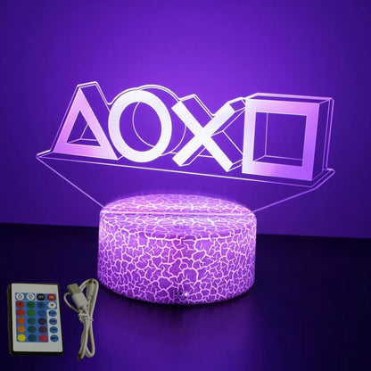 Lámpara LED 3D de neón RGB para escritorio gamer y habitación, con diseño de juegos y luz nocturna de colores vibrantes.