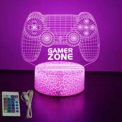Lámpara LED 3D de Neón RGB para escritorio gamer y habitación, con diseño de luces nocturnas y configuración de juegos.