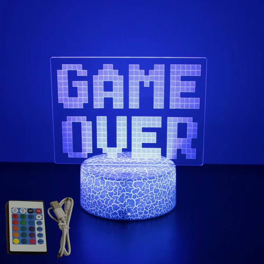 Lámpara LED 3D de Neón RGB para escritorio gamer y habitación, con diseño de luces nocturnas y decorativa para jugadores.