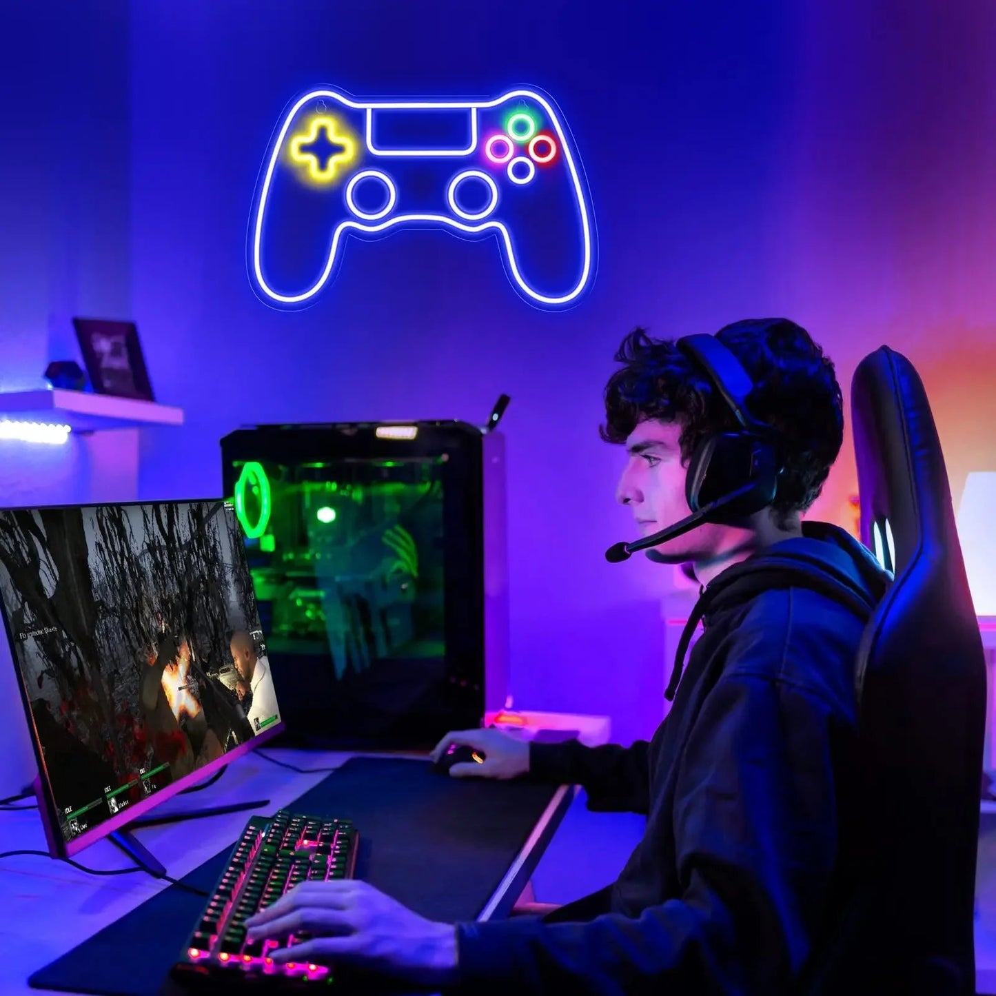 Letrero de neón LED con diseño de mando gamer, decorativo para pared, ideal para habitaciones, fiestas y cueva de juegos.