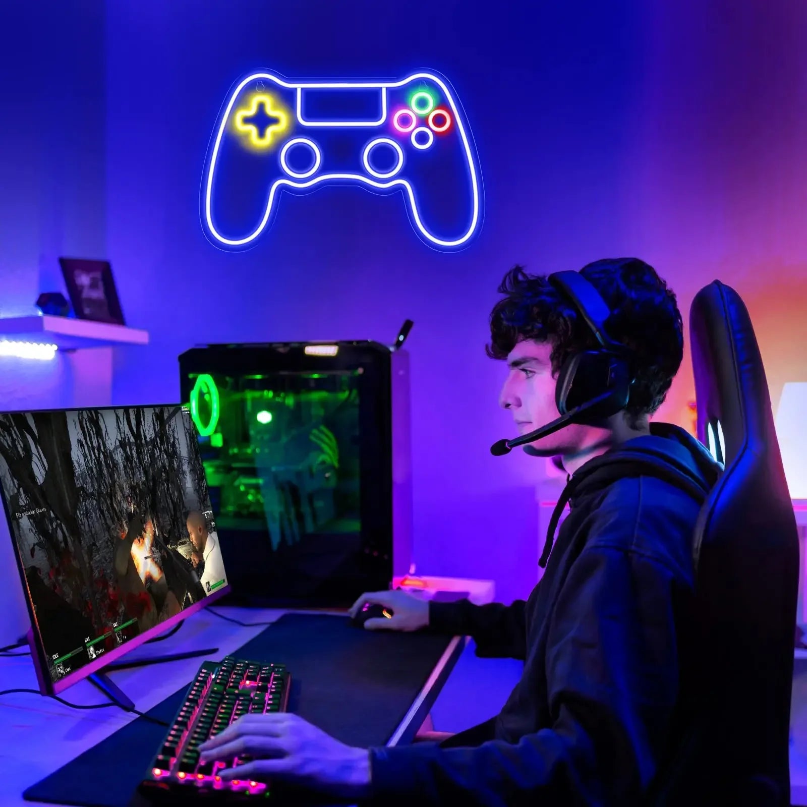 Letrero de neón LED con diseño de mando gamer, decorativo para pared, ideal para habitaciones, fiestas y cueva de juegos.