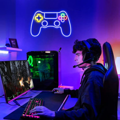 Letrero de neón LED con diseño de mando gamer, decorativo para pared, ideal para habitaciones, fiestas y cueva de juegos.