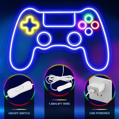 Letrero de neón LED de Nexorretail con diseño de mando gamer para pared, ideal para decorar habitaciones y fiestas.