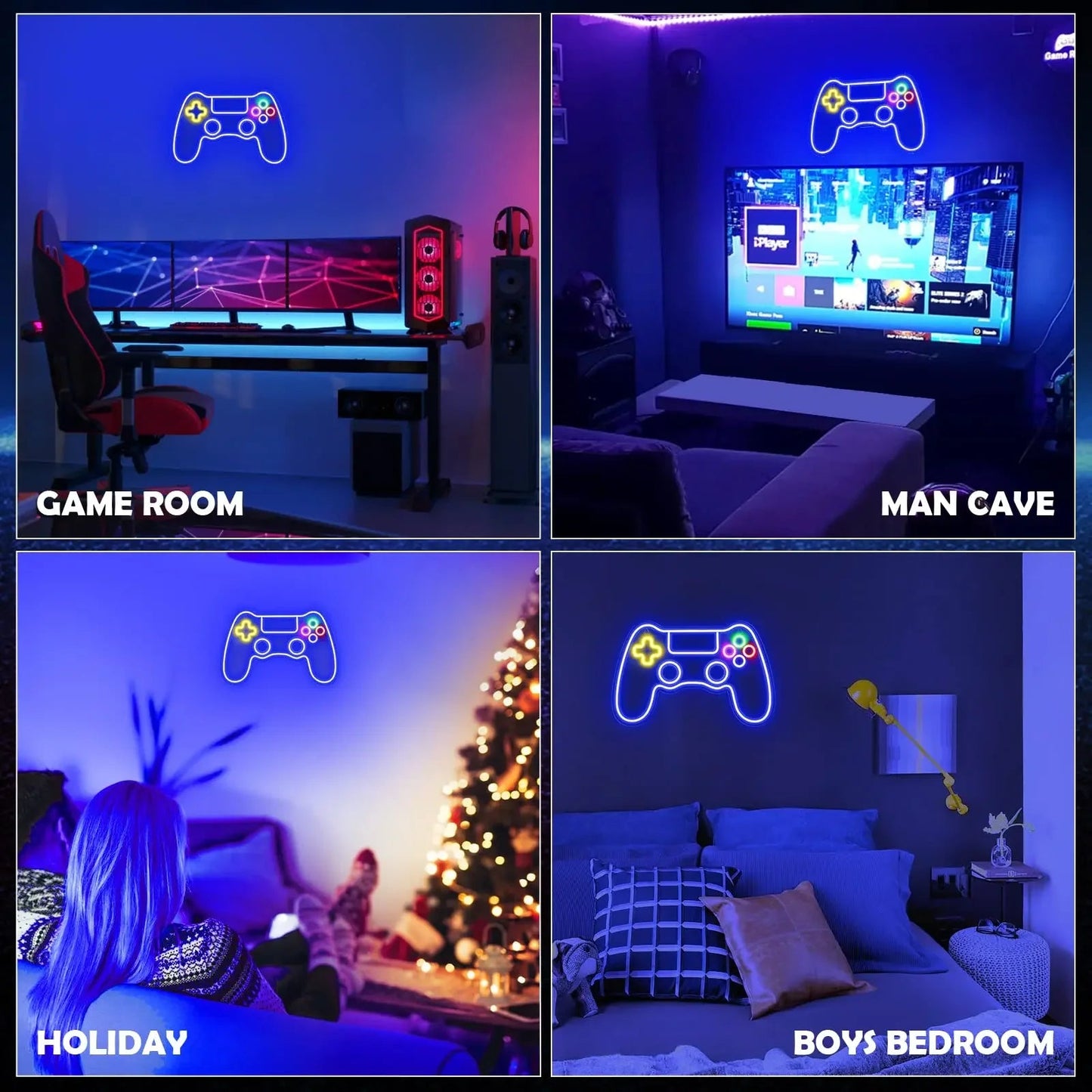 Letrero de neón LED con diseño de mando gamer, decorativo para pared, ideal para habitaciones y fiestas de jugadores.