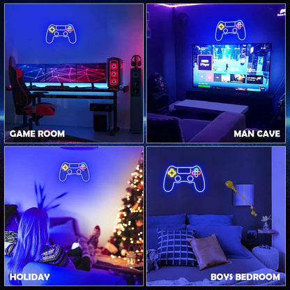 Letrero de neón LED con diseño de mando gamer, decorativo para pared, ideal para habitaciones y fiestas de jugadores.