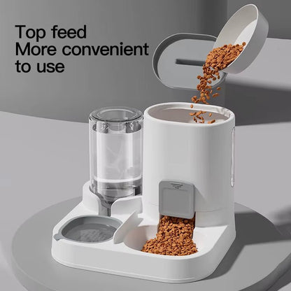 Comedero y dispensador automático de agua para gatos Nexorretail en gris, diseño de una sola pieza, gran capacidad y a prueba de derrames.