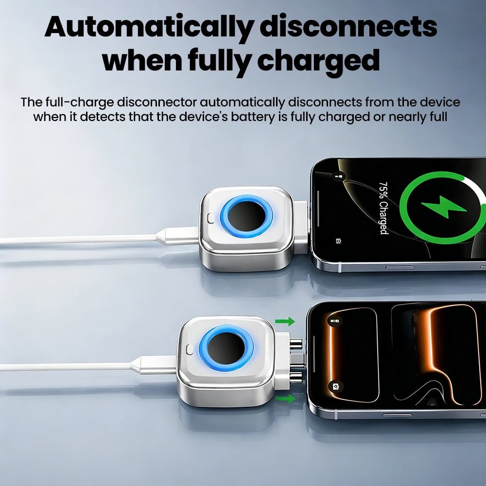Cargador USB-C de carga rápida Nexorretail de 140W con apagado automático y diseño compacto para teléfonos y dispositivos.